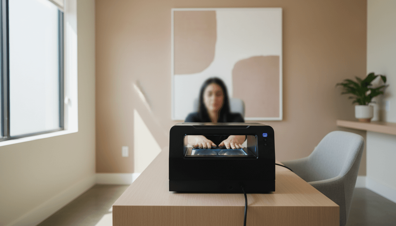 Professional live scan fingerprinting device ready for use in a clean studio