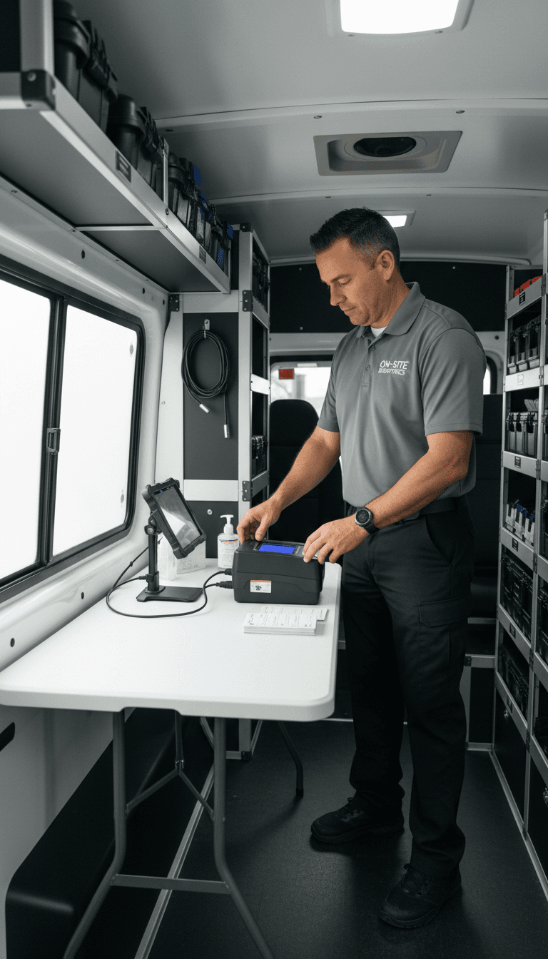 Mobile fingerprinting service setup inside a van