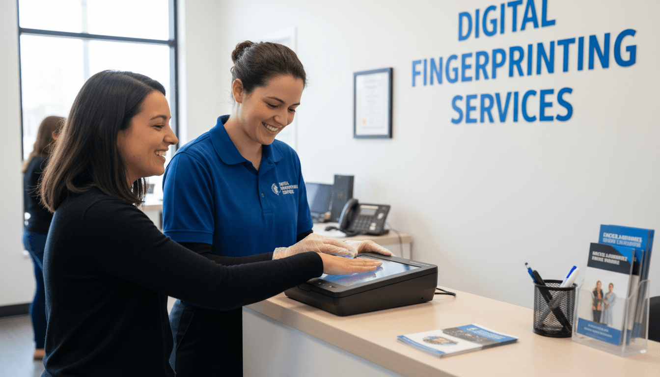 Client getting fingerprinting done at a downtown Las Vegas service counter