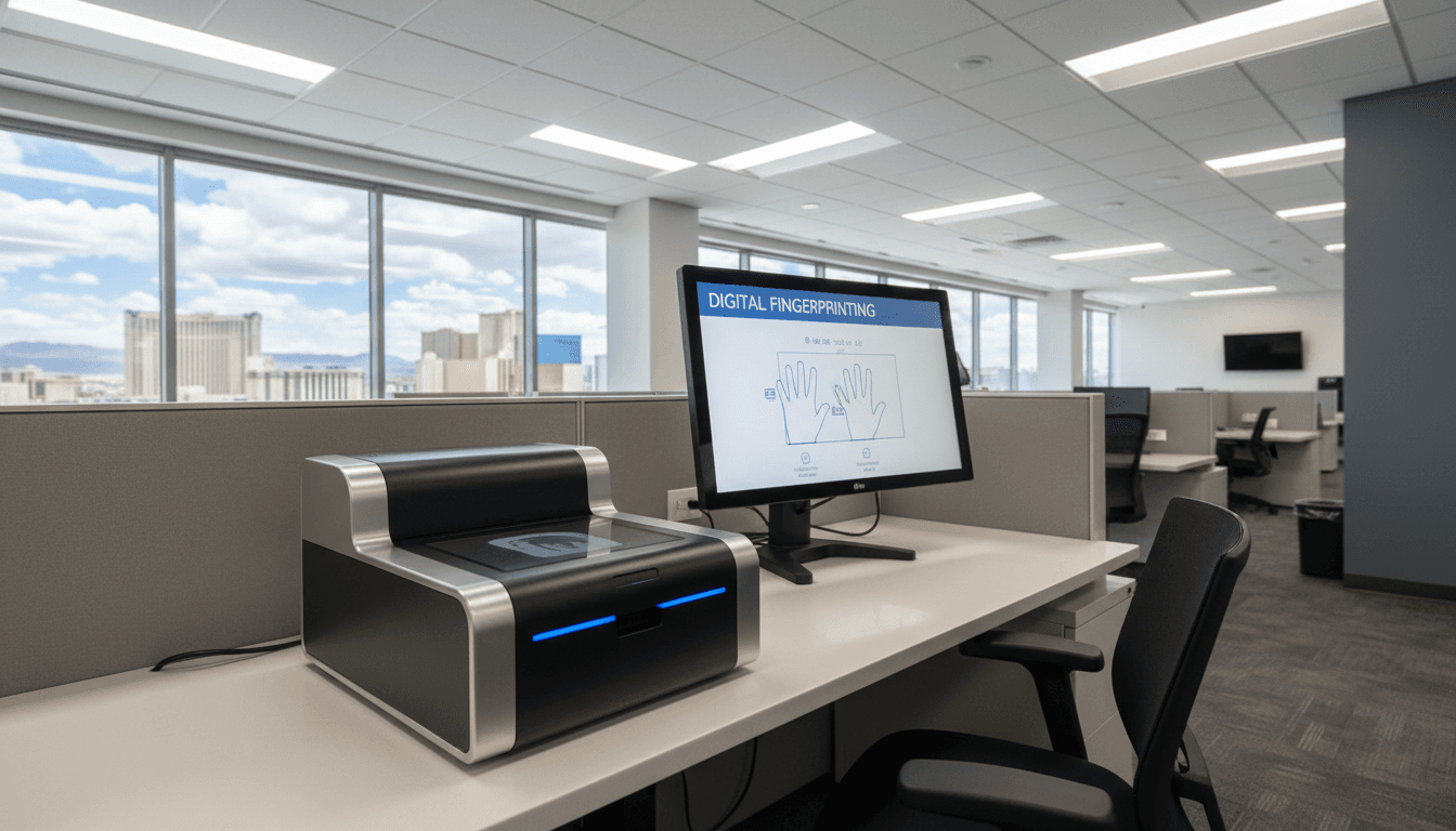 Digital fingerprint scanner at a clean, professional station