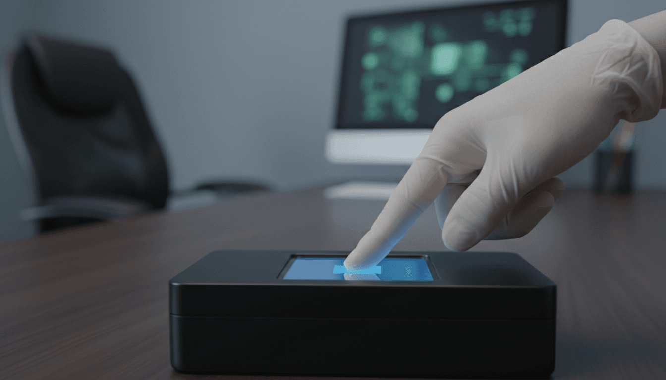 Close-up of a fingerprint being captured on a digital scanning device