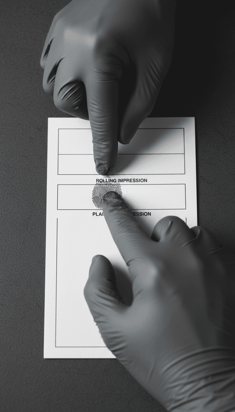 Ink-rolled fingerprint card being completed at a downtown Las Vegas fingerprinting office