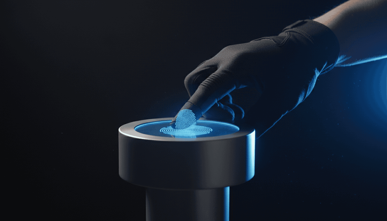 Close-up of digital fingerprint scanning device in use