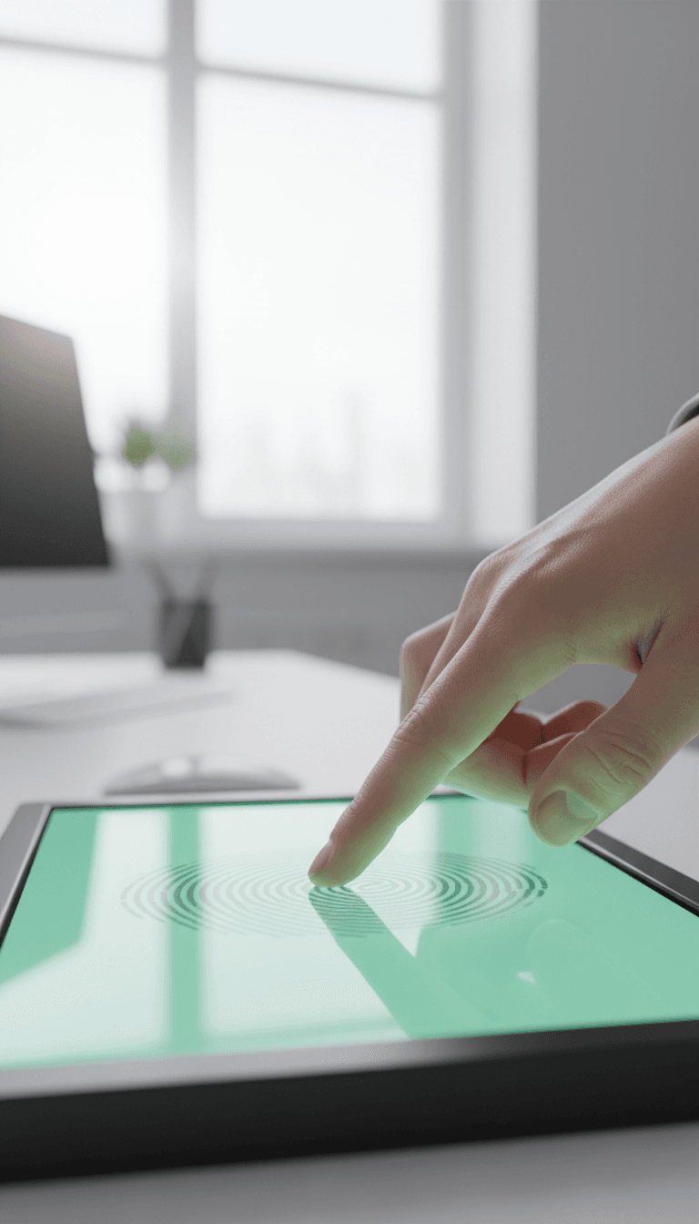 Close-up of a finger being scanned on a digital fingerprint machine