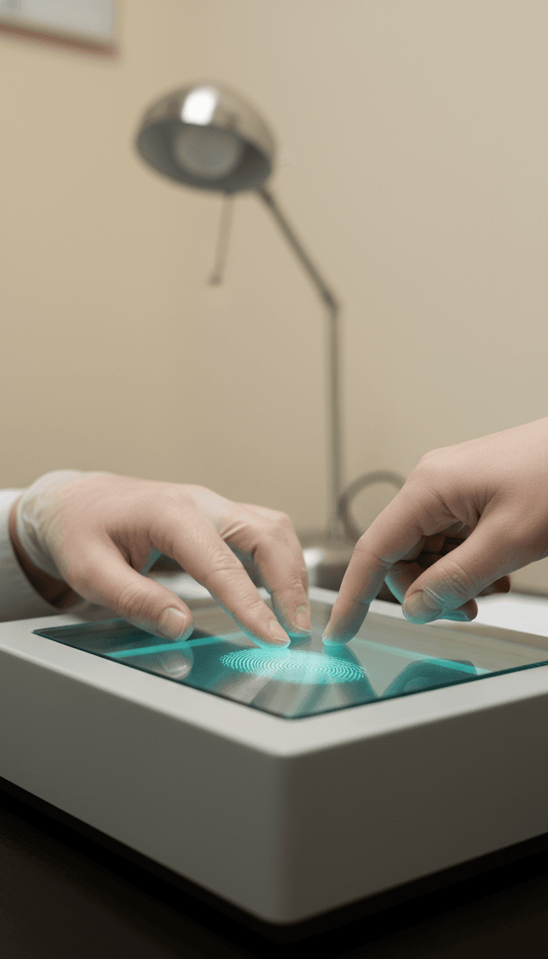 Close-up of electronic fingerprint scanning device in use