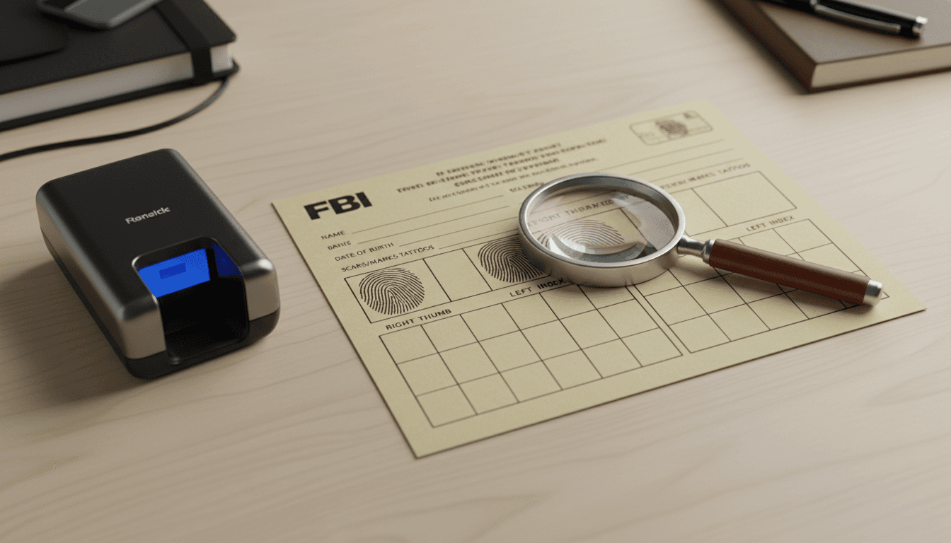 Fingerprint card and scanner on a desk in Las Vegas