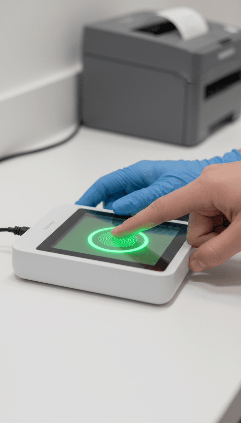 Live scan fingerprint device in use