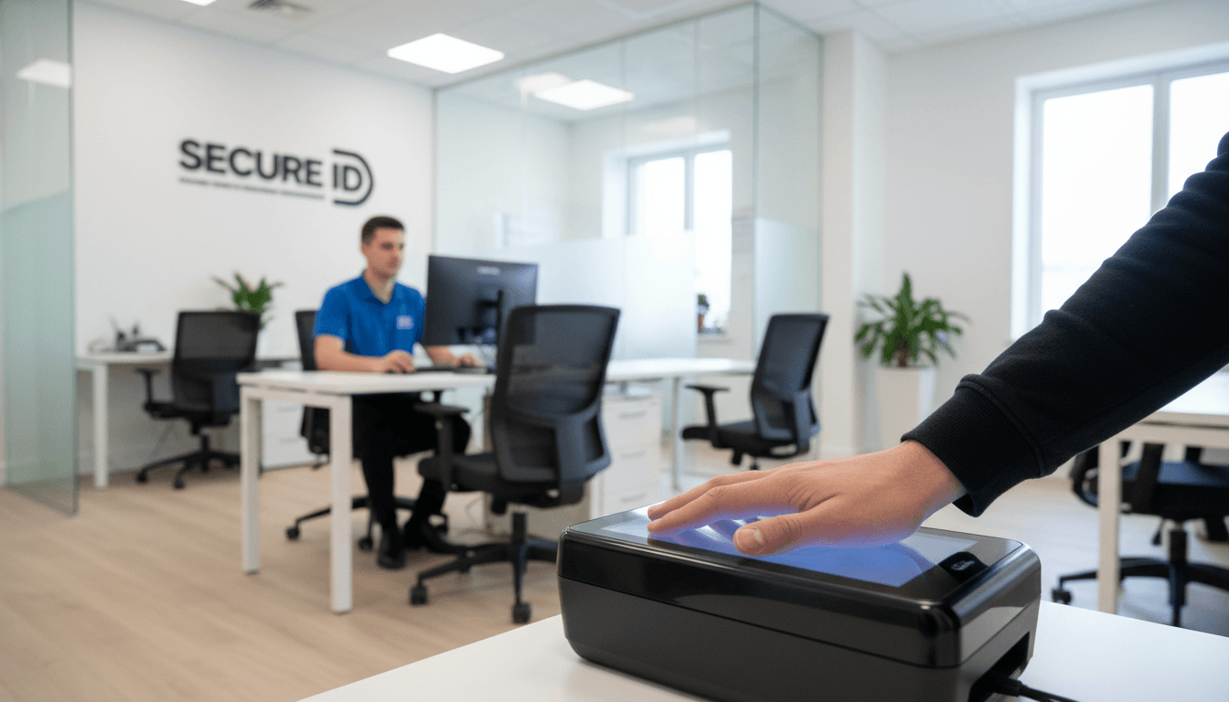 Fingerprinting service station in a clean, well-lit office