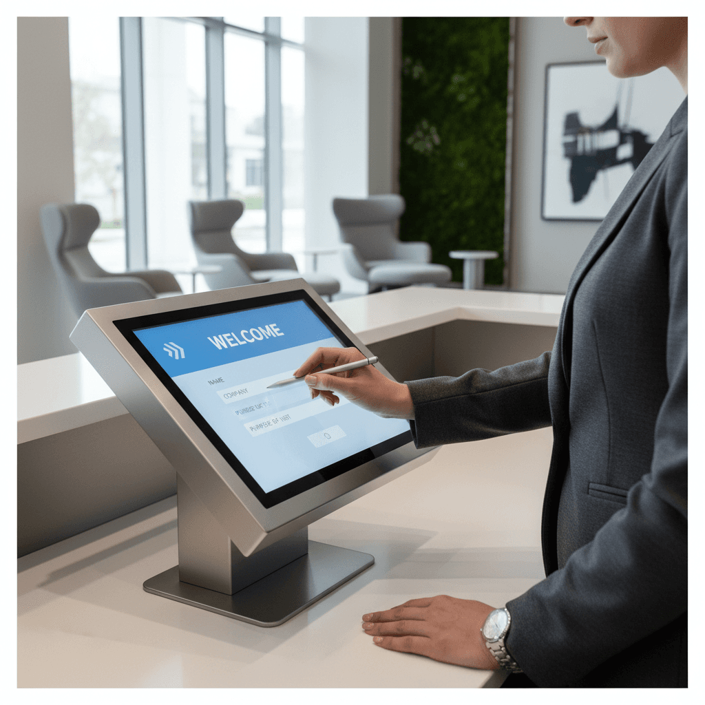 Professional fingerprinting station with digital scanner in a waiting area